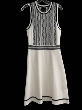 rag & bone White Knit Sleeveless Dress with Black Geometric Bodice